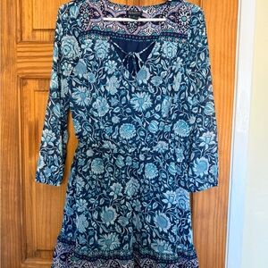 Lucky Brand blue  Floral Tie-Neck Dress